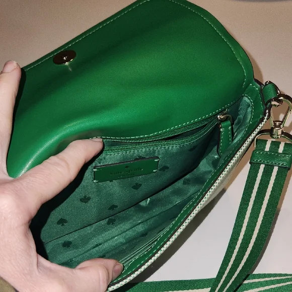 Kate Spade Green Crossbody Bag with Two-Tone Design Leather and Tweed - Picture 3 of 7